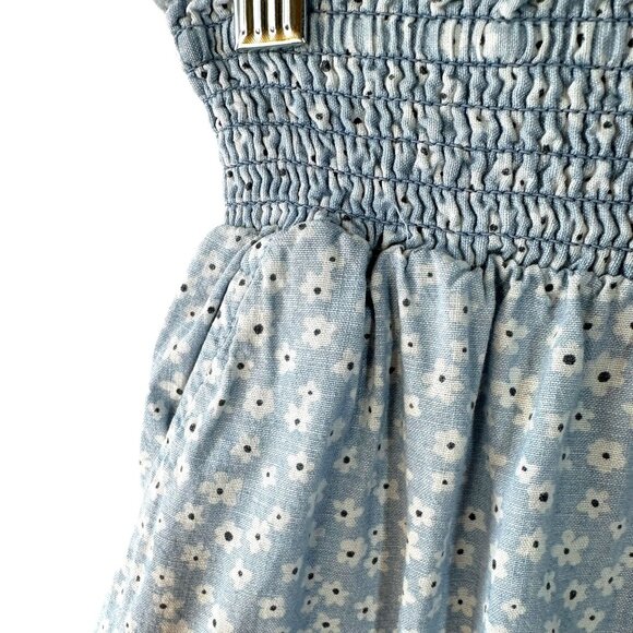 American Eagle Blue Floral Wide Leg Pants Cotton Smocked Waist Size Medium - Picture 4 of 7